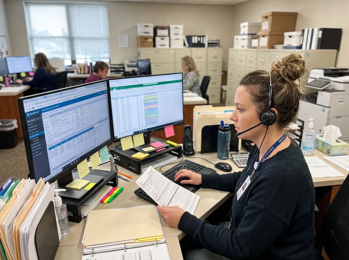 A billing specialist working at a computer