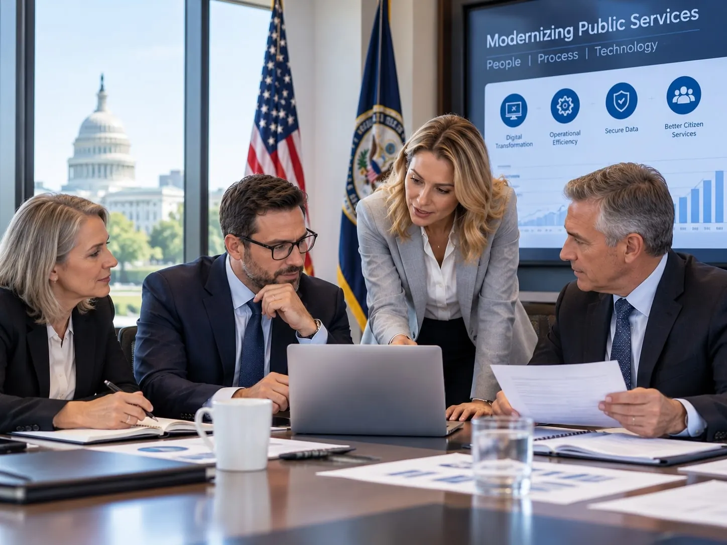 Public-sector officials meeting around a conference table