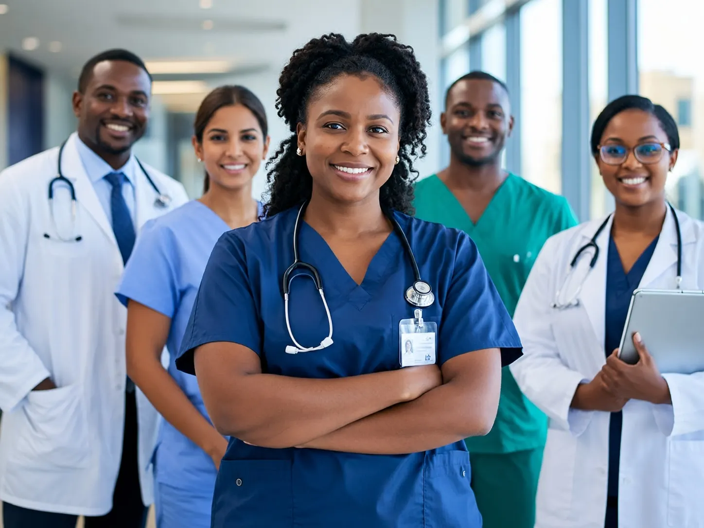 A team of healthcare professionals standing together in a clinic
