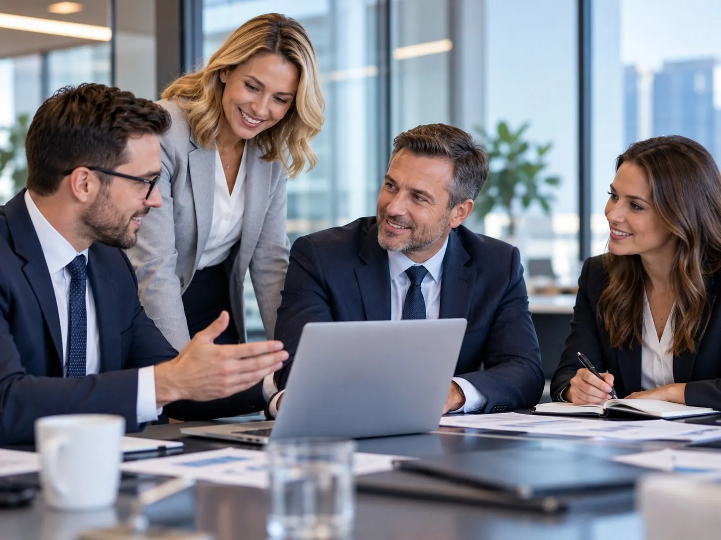 Professionals discussing a project around a conference table